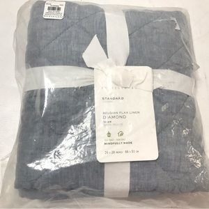 Pottery Barn Belgian Flax Linen Diamond Quilted Sham Standard Chambray Blue New